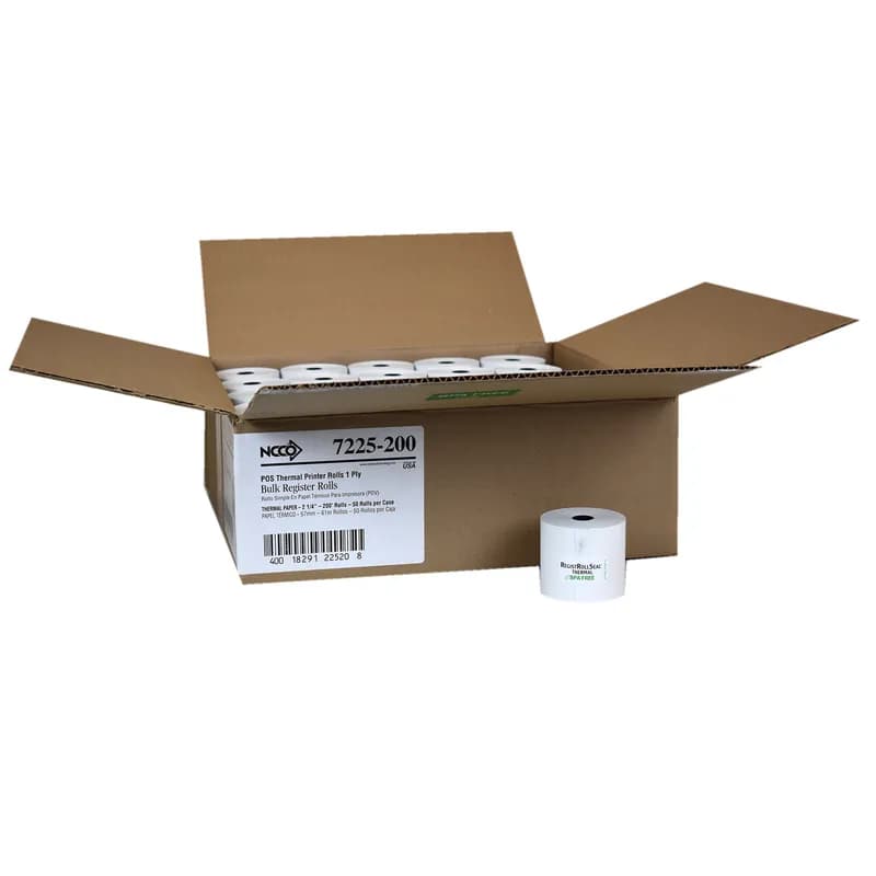 Cash Register Receipt Roll 2.25IN X200FT White Thermal Paper 50 Rolls/Case