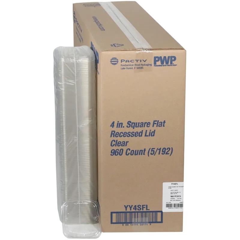 Lid Flat 4X4X0.6 IN PET Clear Square For Container Recessed 960/Case