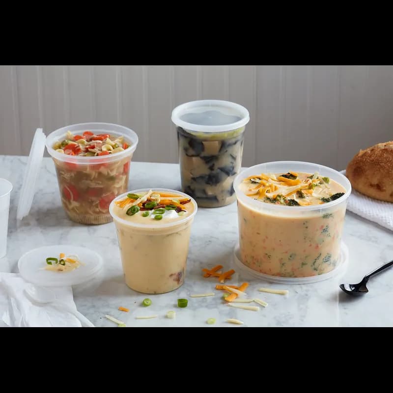Deli Container Base & Lid Combo With Flat Lid 32 OZ PP LLDPE Clear Round Squat 200/Case