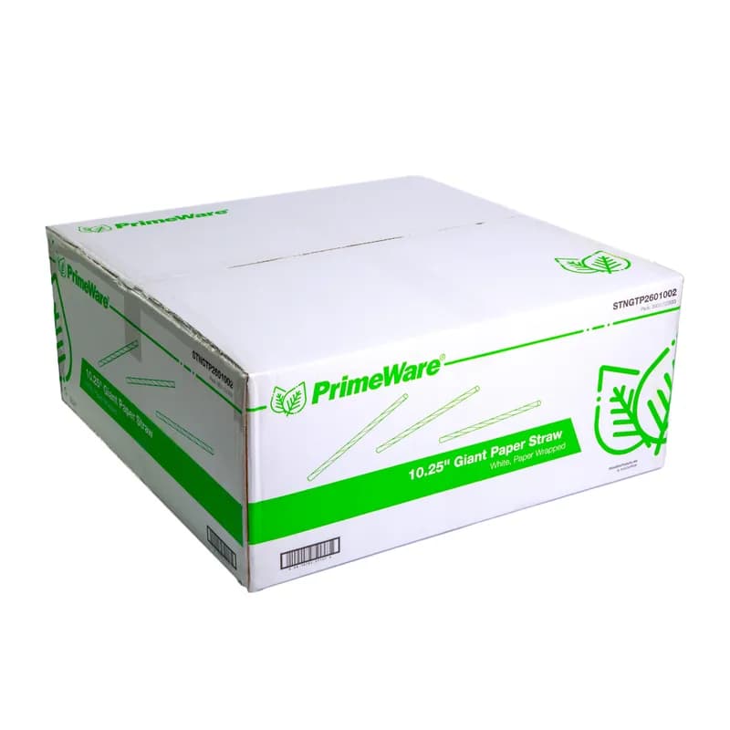 PrimeWare® Giant Straw 10.25 IN Paper White Paper Wrapped 300 Count/Pack 12 Packs/Case 3600 Count/Case