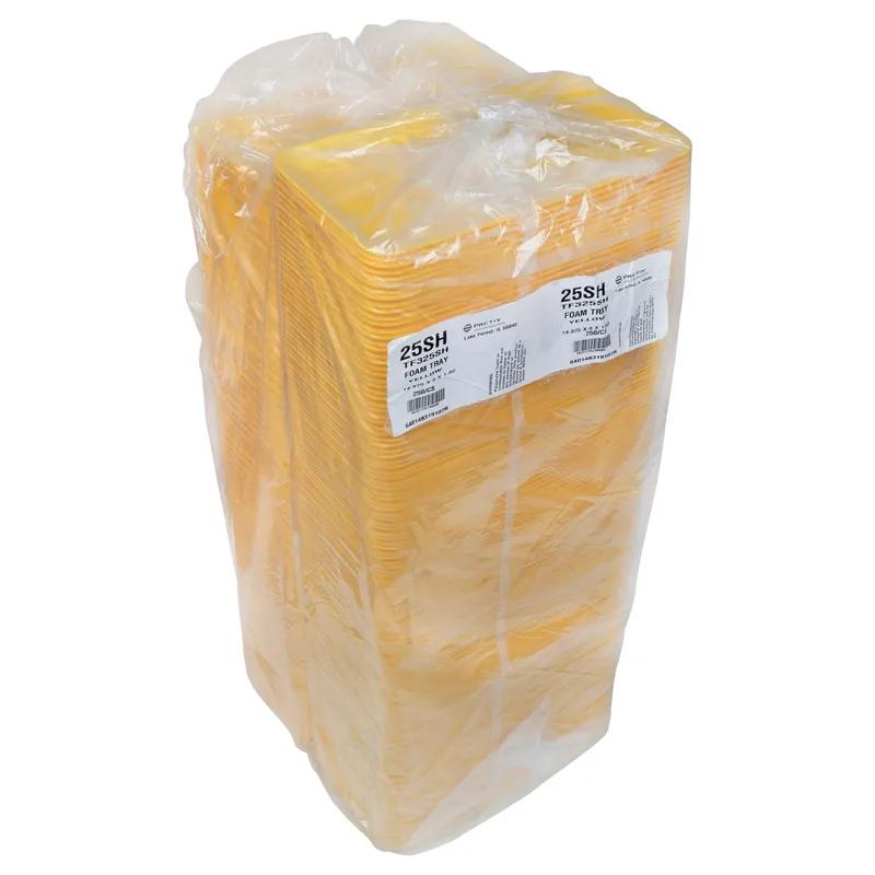 25SH Supermarket Tray 14.9X8X1 IN Polystyrene Foam Yellow Rectangle Heavy Family Pack 250/Case