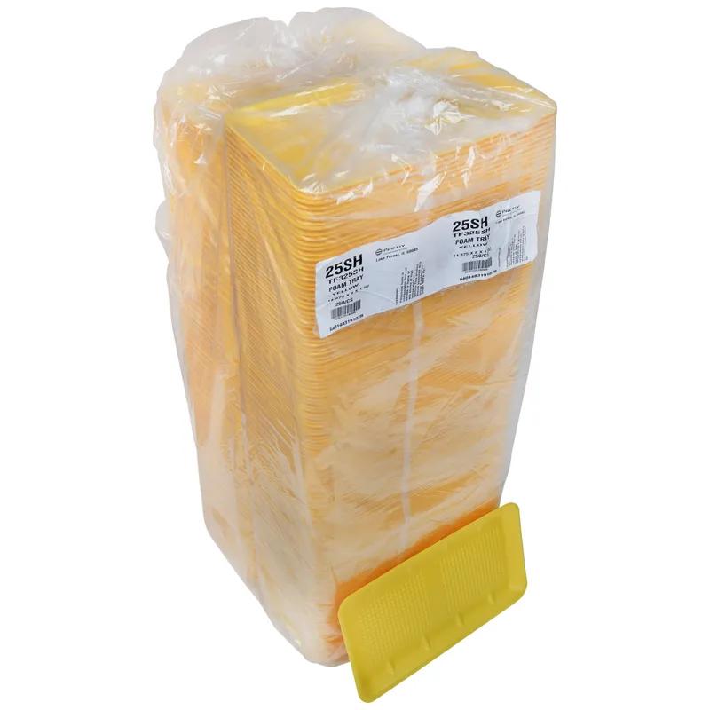 25SH Supermarket Tray 14.9X8X1 IN Polystyrene Foam Yellow Rectangle Heavy Family Pack 250/Case