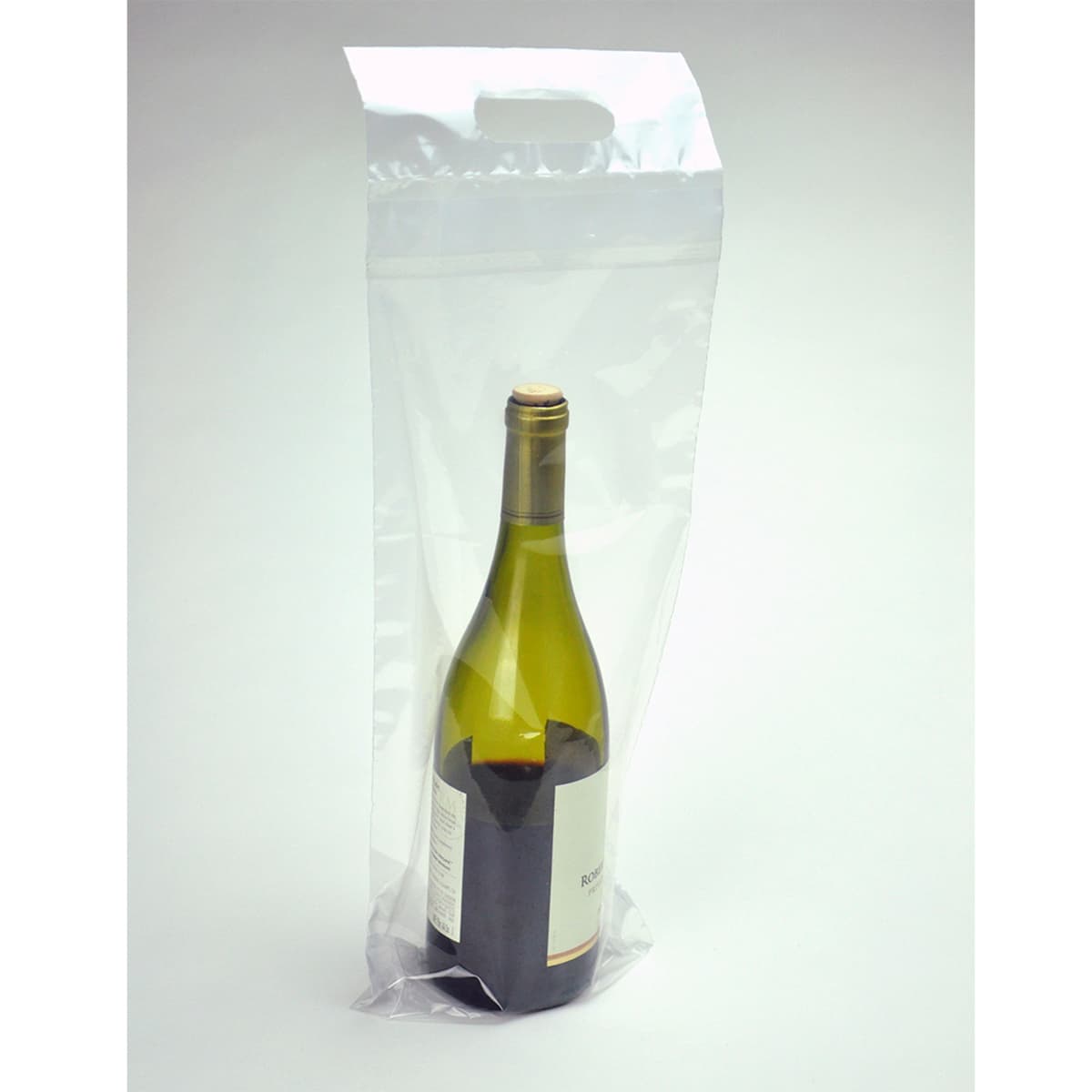 Wine Bag 7X3.5X19+1.25 IN LDPE MET 2.5MIL Clear With Adhesive Die Cut Handle Closure Bottom Gusset 250/Case