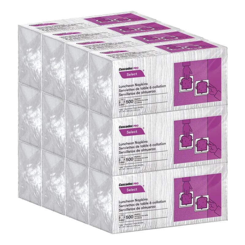 Cascades PRO Select Luncheon Napkins 12X12 IN 6X6 IN White Paper 1PLY 1/4 Fold 6000/Case
