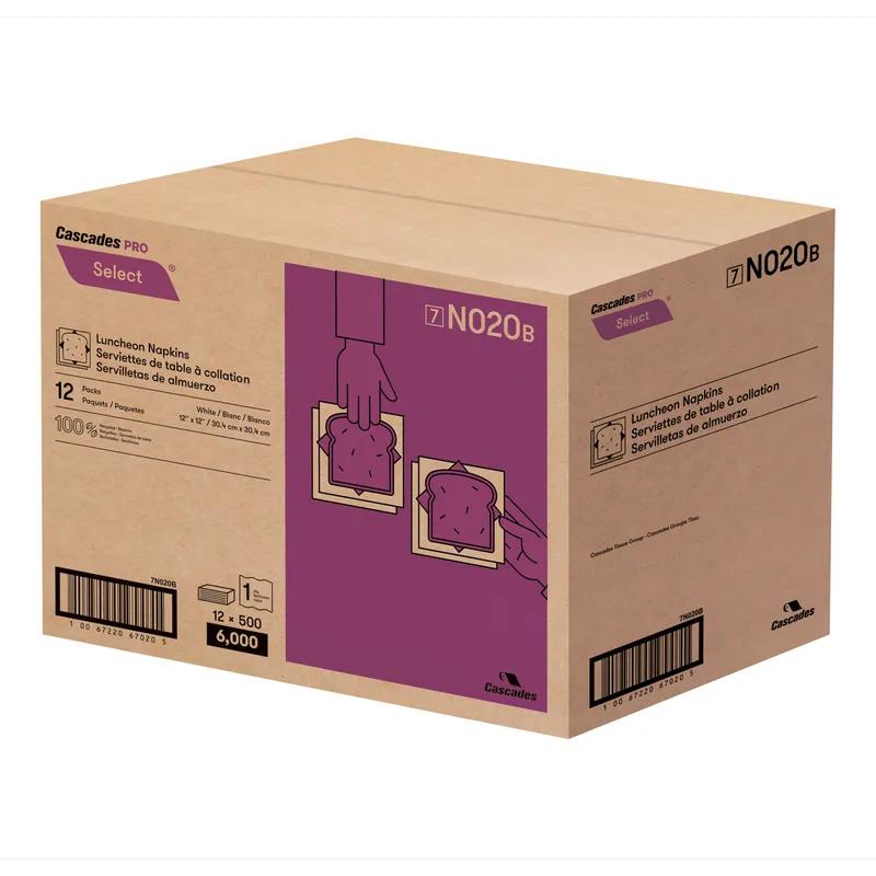 Cascades PRO Select Luncheon Napkins 12X12 IN 6X6 IN White Paper 1PLY 1/4 Fold 6000/Case