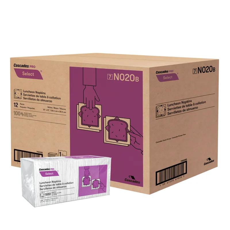 Cascades PRO Select Luncheon Napkins 12X12 IN 6X6 IN White Paper 1PLY 1/4 Fold 6000/Case