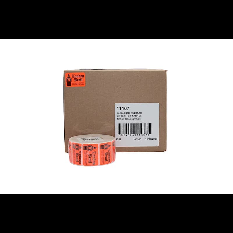 London Broil Meat Instruction Label 1.75X1.25 IN Black Fluorescent Red With Picture 1000 Count/Roll 20 Rolls/Case