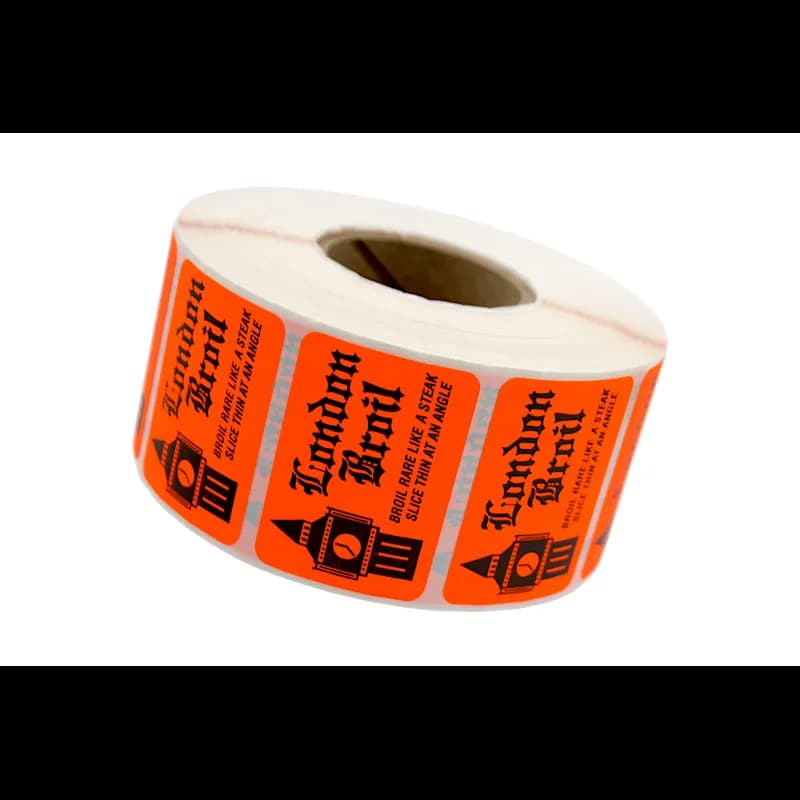 London Broil Meat Instruction Label 1.75X1.25 IN Black Fluorescent Red With Picture 1000 Count/Roll 20 Rolls/Case