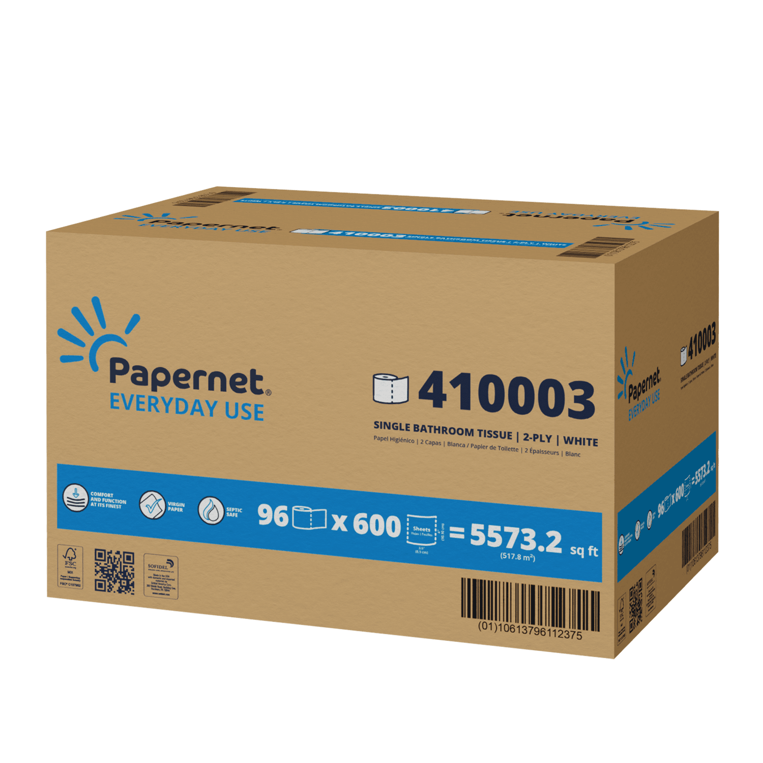 Papernet Everyday Use Toilet Paper & Tissue Roll 3.5IN X175FT 2PLY White Embossed 1.61IN Core Diameter 96 Rolls/Case