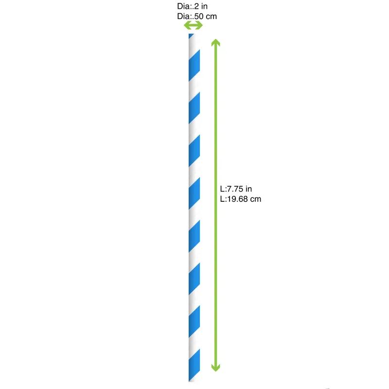 Jumbo Straw 0.2X7.75 IN Paper Blue White Stripe Paper Wrapped 500 Count/Pack 6 Packs/Case 3000 Count/Case