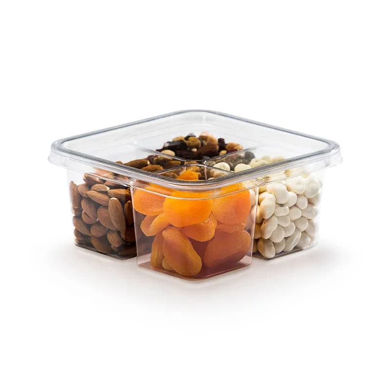 The BOTTLEBOX ® Deli Container Base 22 OZ 4 Compartment PET Clear Square 300/Case