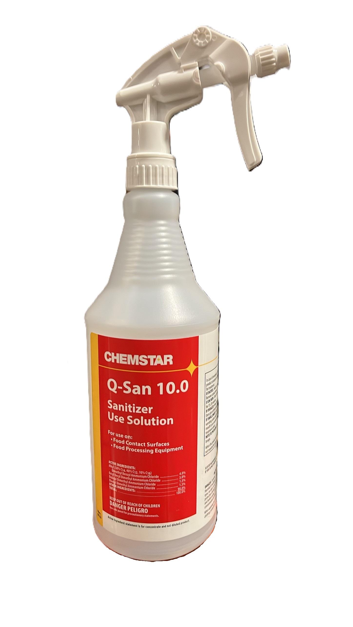 Q-San 10.0 Spray Bottle & Trigger Sprayer 32 FLOZ Plastic Clear White 1/Each