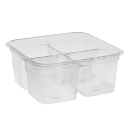Deli Container Base & Lid Combo With Flat Lid 32 OZ 4 Compartment PET Clear Square 300/Case