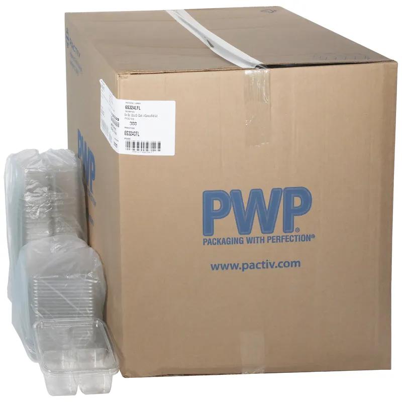 Deli Container Base & Lid Combo With Flat Lid 32 OZ 4 Compartment PET Clear Square 300/Case