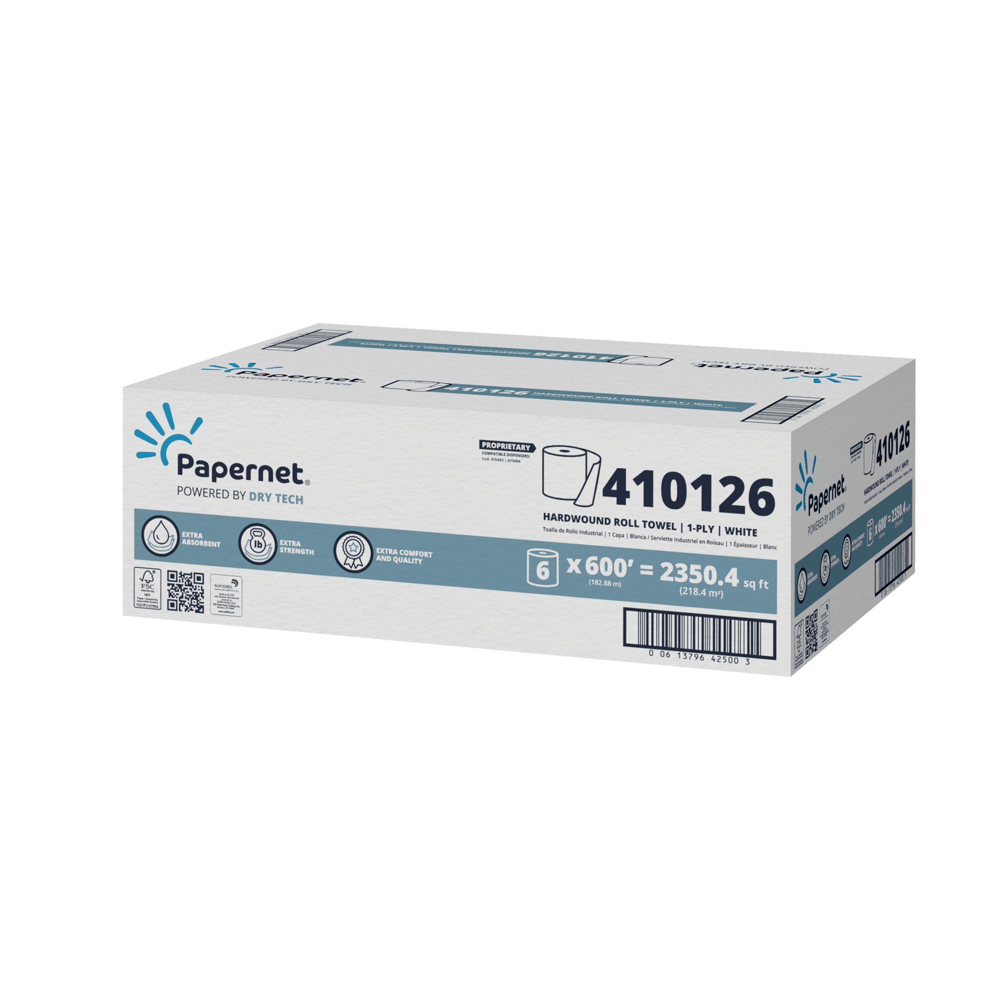 Papernet Dry Tech Roll Paper Towel 600 FT 1PLY White Hardwound 6 Rolls/Case