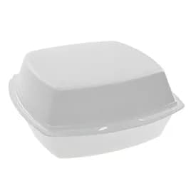 Sandwich Take-Out Container Hinged With Dome Lid Medium (MED) 6X6X3 IN Polystyrene Foam White Square 500/Case