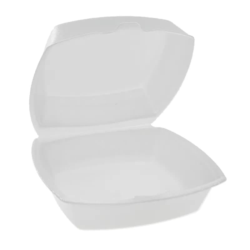 Sandwich Take-Out Container Hinged With Dome Lid Medium (MED) 6X6X3 IN Polystyrene Foam White Square 500/Case