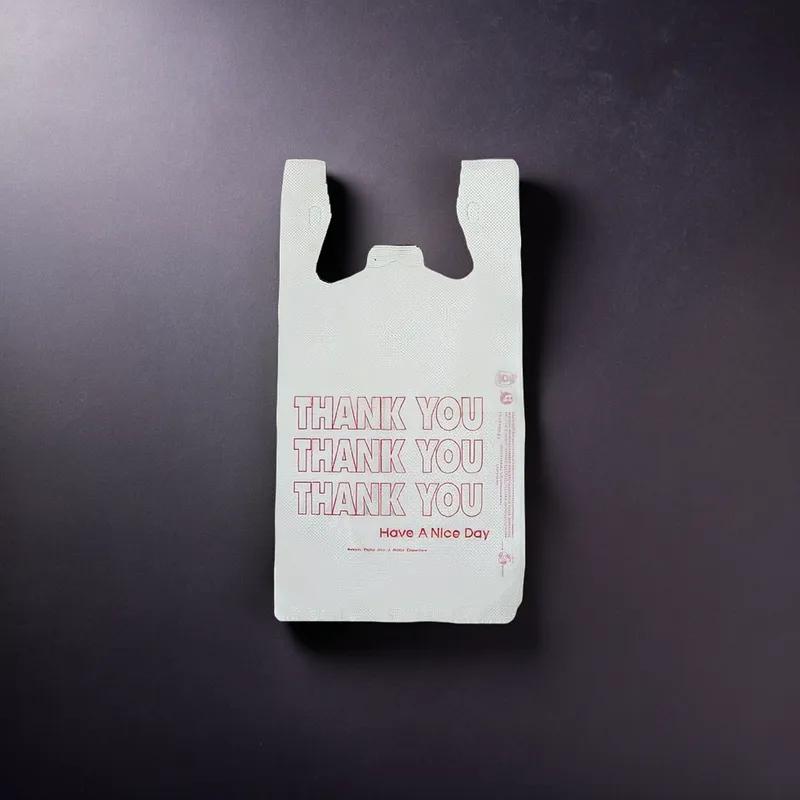 Bag 1/6 HDPE 12MIC White Thank You T-Sack 1000/Case
