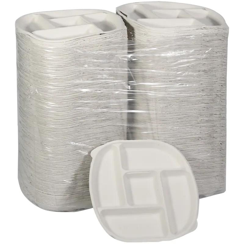 Cafeteria & School Lunch Tray 10.5X1 IN 5 Compartment Molded Fiber Natural Round 250/Case