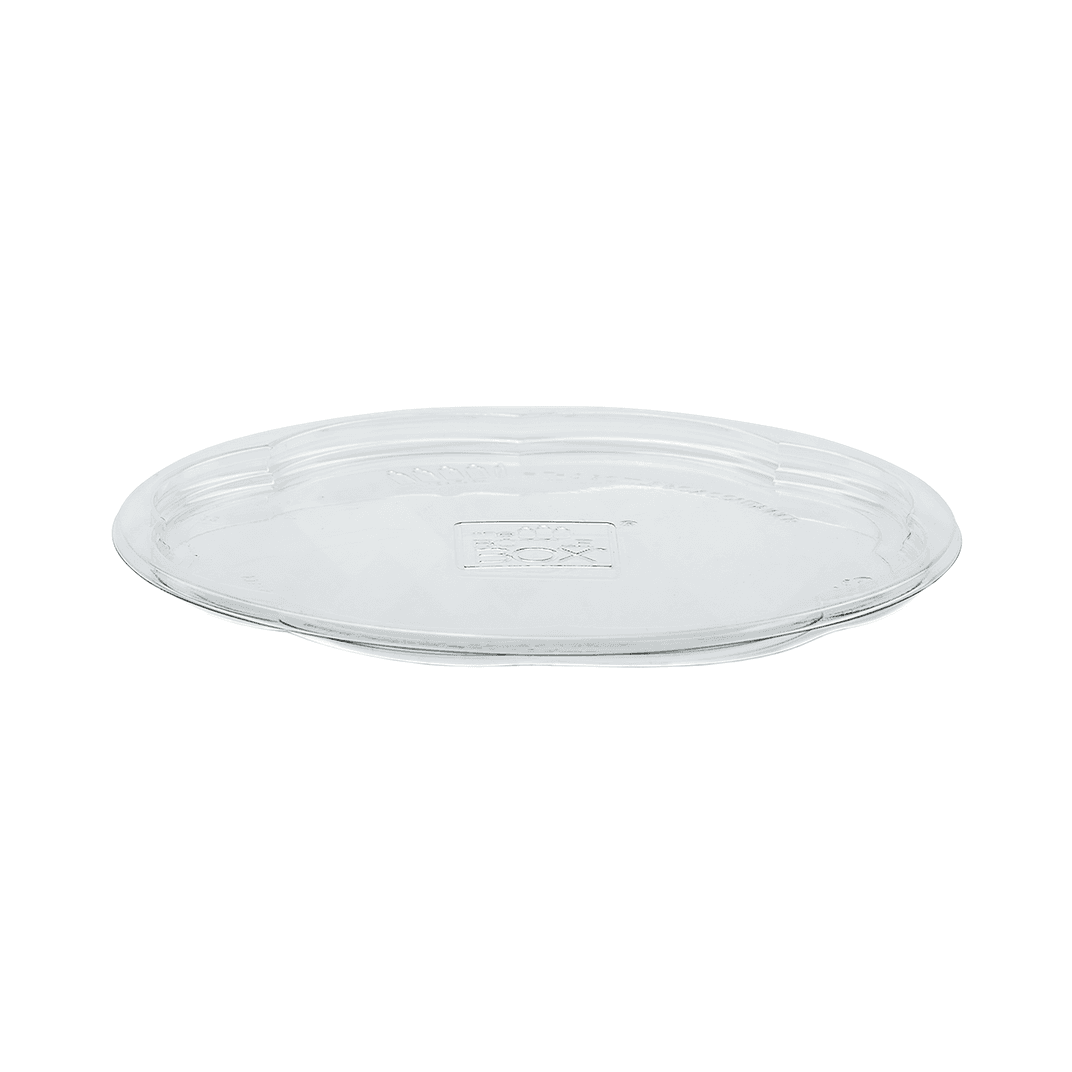 The BOTTLEBOX ® Rose Bowl Lid Flat 6.8X0.75 IN 1 Compartment RPET Clear Round For 24-48 OZ Bowl Unhinged 300/Case