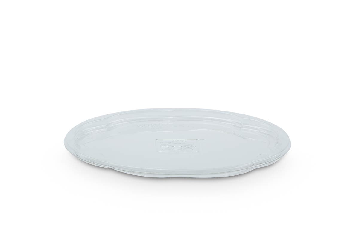 The BOTTLEBOX ® Rose Bowl Lid Flat 6.8X0.25 IN 1 Compartment RPET Clear Round For 24-48 OZ Bowl Unhinged 300/Case