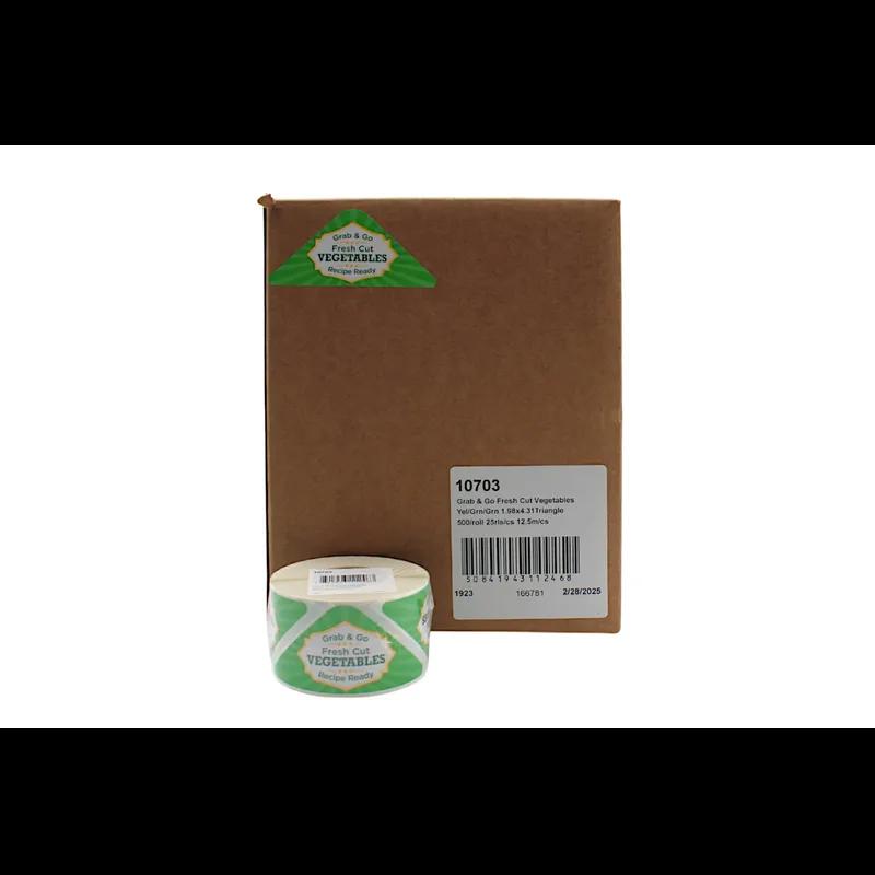 Grab & Go Fresh Cut Vegetables Product Label 1.98X4.31 IN Yellow Green Triangle 500 Count/Roll 25 Rolls/Case
