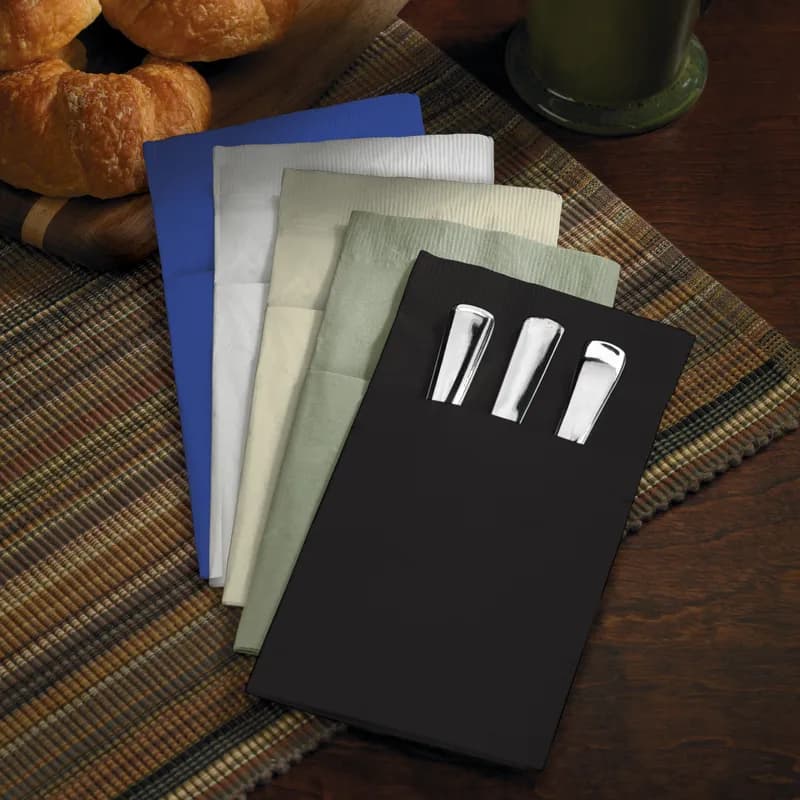 Quickset® Dinner Napkins 17X17 IN 8.25X4.25 IN Black Paper 2PLY Pocket Embossed 800/Case