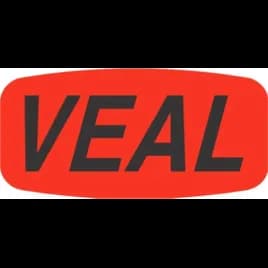 Veal Label 0.625X1.25 IN Black Fluorescent Red Short Oval Dayglo 1000 Count/Roll 50 Rolls/Case 50000 Count/Case
