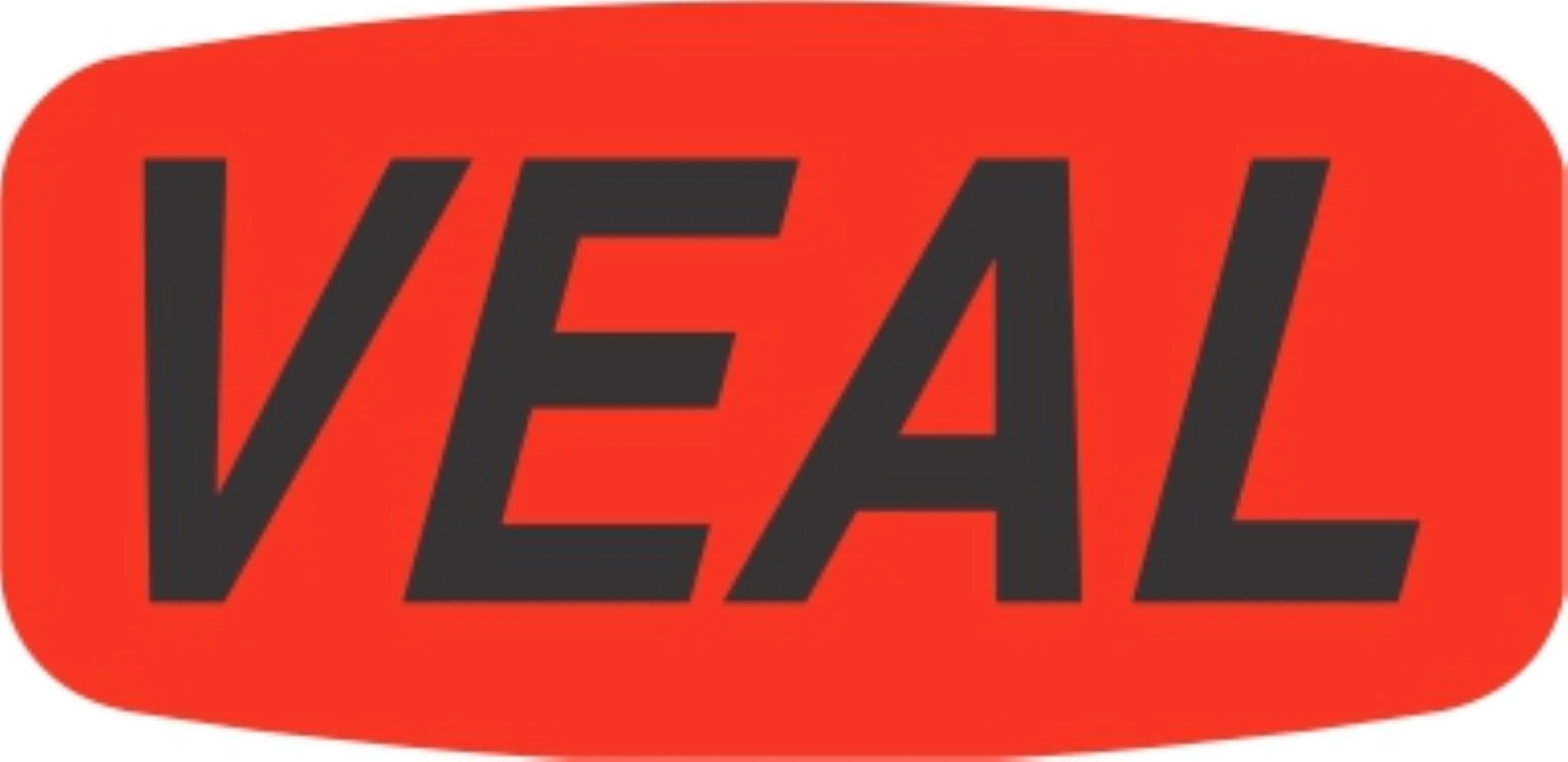 Veal Label 0.625X1.25 IN Black Fluorescent Red Short Oval Dayglo 1000 Count/Roll 50 Rolls/Case 50000 Count/Case