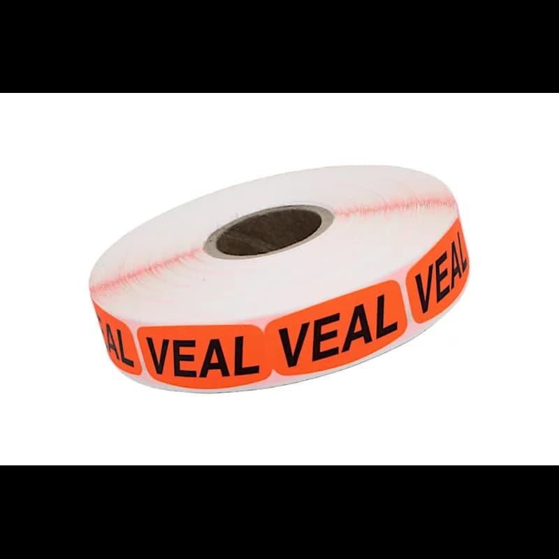 Veal Label 0.625X1.25 IN Black Fluorescent Red Short Oval Dayglo 1000 Count/Roll 50 Rolls/Case 50000 Count/Case