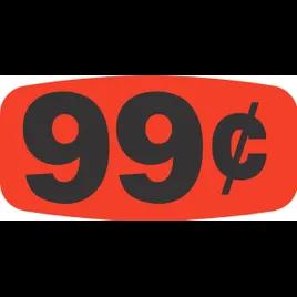 99¢ Price Label 0.625X1.25 IN Black Fluorescent Red Short Oval 1000 Count/Roll 50 Rolls/Case 50000 Count/Case