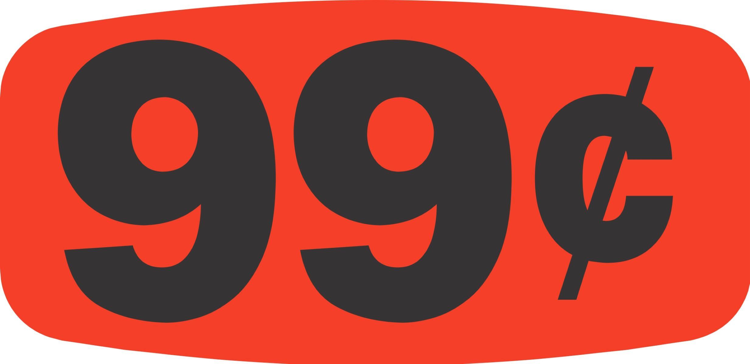 99¢ Price Label 0.625X1.25 IN Black Fluorescent Red Short Oval 1000 Count/Roll 50 Rolls/Case 50000 Count/Case