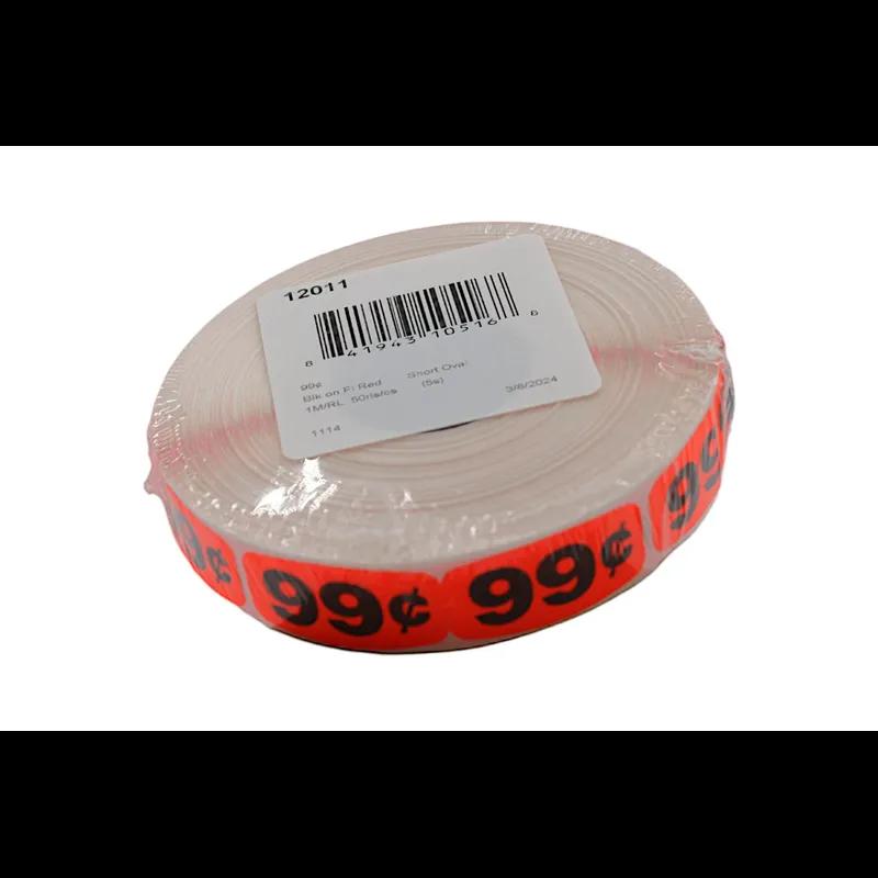 99¢ Price Label 0.625X1.25 IN Black Fluorescent Red Short Oval 1000 Count/Roll 50 Rolls/Case 50000 Count/Case