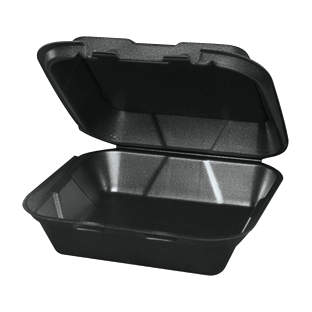 Take-Out Container Hinged With Dome Lid 6.25X6.25X3 IN Polystyrene Foam Black Square 500/Case