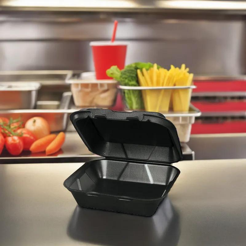 Take-Out Container Hinged With Dome Lid 6.25X6.25X3 IN Polystyrene Foam Black Square 500/Case