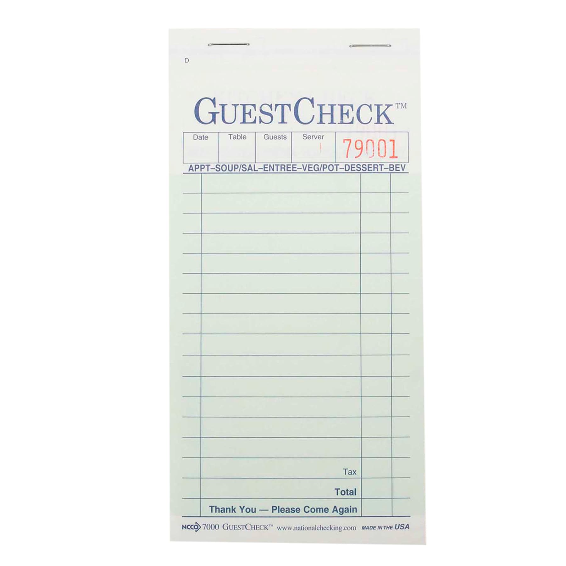 Guest Check 3.375X6.5 IN 2-Part 50/Case