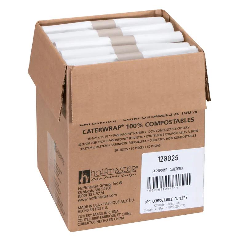 CaterWrap® 4PC Cutlery Kit Black Individually Wrapped With White Napkin,Fork,Knife,Spoon 50/Case