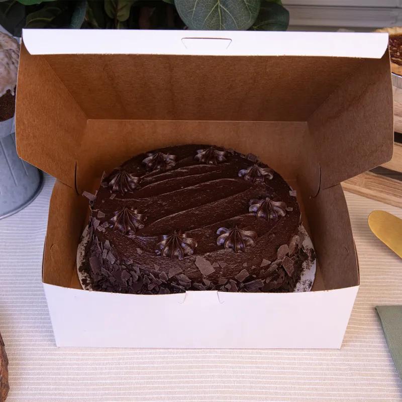 Bakery Box 12X12X4 IN Clay-Coated Kraft Board White Kraft Square Lock Corner Tuck Top 100/Bundle