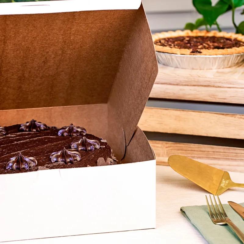 Bakery Box 12X12X4 IN Clay-Coated Kraft Board White Kraft Square Lock Corner Tuck Top 100/Bundle