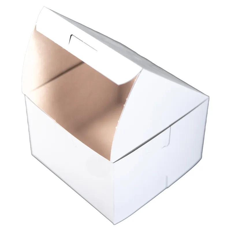 Bakery Box 6X6X4 IN Clay-Coated Kraft Board White Kraft Square Lock Corner Tuck Top 250/Bundle