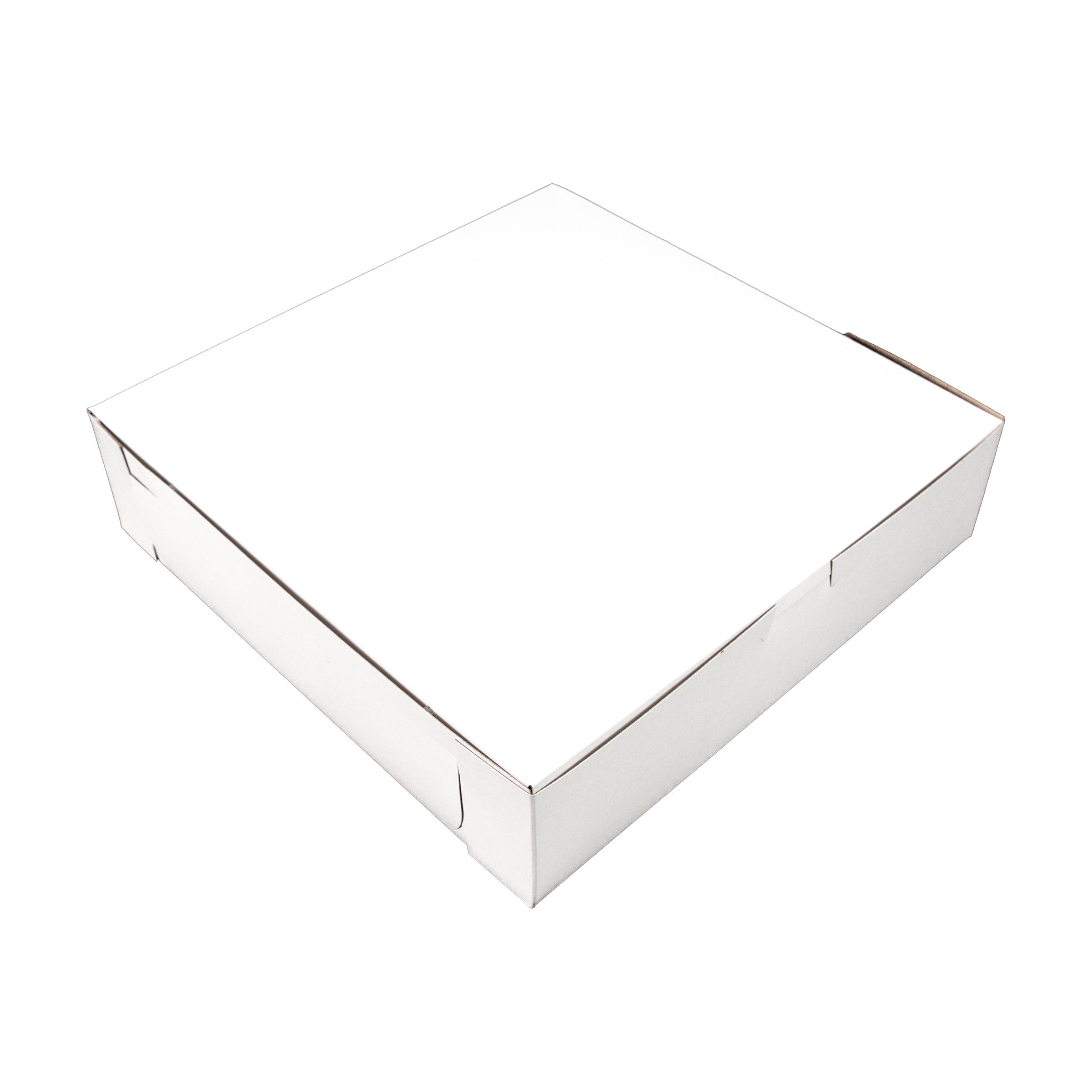 Bakery Box 10X10X2.5 IN Clay-Coated Kraft Board White Kraft Square Lock Corner Tuck Top 250/Bundle