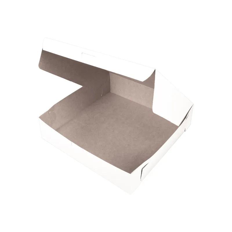 Bakery Box 10X10X2.5 IN Clay-Coated Kraft Board White Kraft Square Lock Corner Tuck Top 250/Bundle