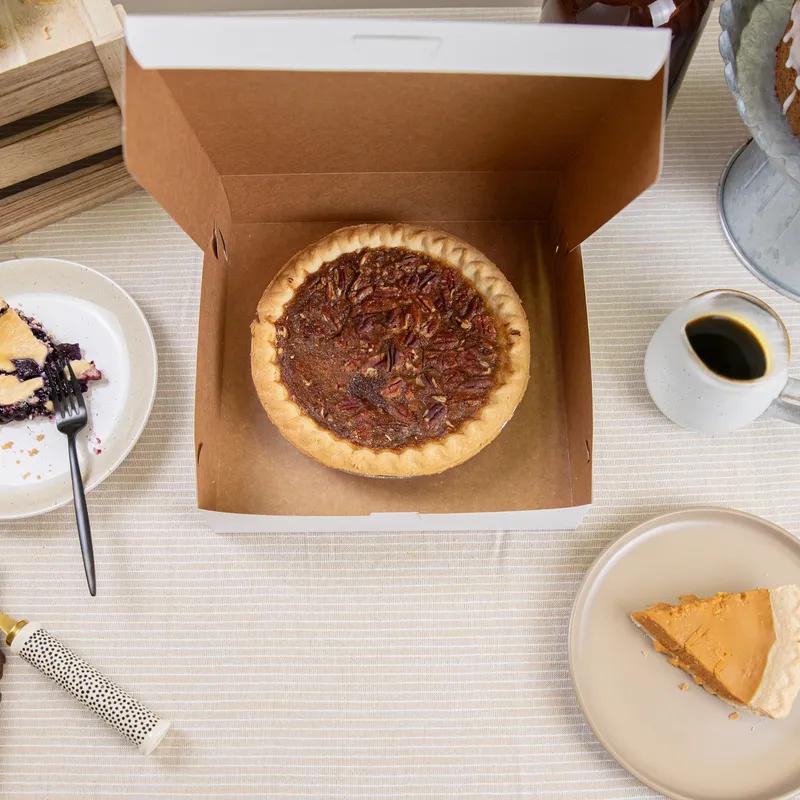 Bakery Box 10X10X2.5 IN Clay-Coated Kraft Board White Kraft Square Lock Corner Tuck Top 250/Bundle