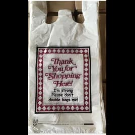 Bag 12X8X24.25 IN HDPE 18MIC Black Red Thank You T-Sack 500/Case