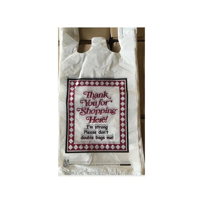 Bag 12X8X24.25 IN HDPE 18MIC Black Red Thank You T-Sack 500/Case