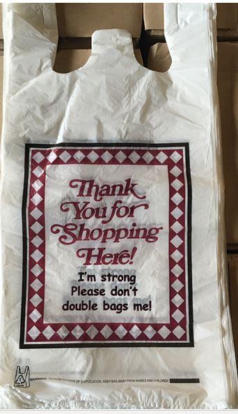 Bag 12X8X24.25 IN HDPE 18MIC Black Red Thank You T-Sack 500/Case