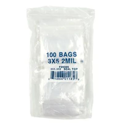 Bag 3X5 IN LDPE 2MIL Clear With Zip Seal Closure FDA Compliant Reclosable 1000/Case