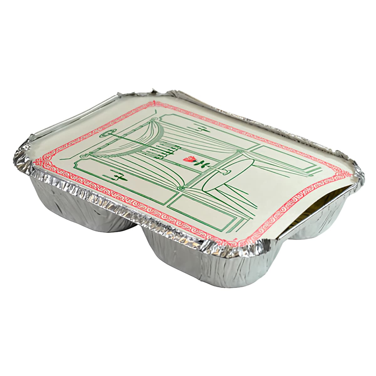 Take-Out Container Base & Lid Combo With Dome Lid 3 Compartment Aluminum Plastic Silver Oblong 250/Case