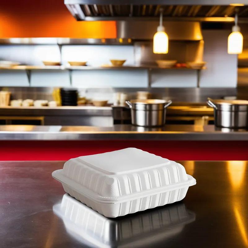 Victoria Bay Take-Out Container Hinged 8X8X3 IN MFPP White Square 44GM 100 Count/Pack 2 Packs/Case 200 Count/Case