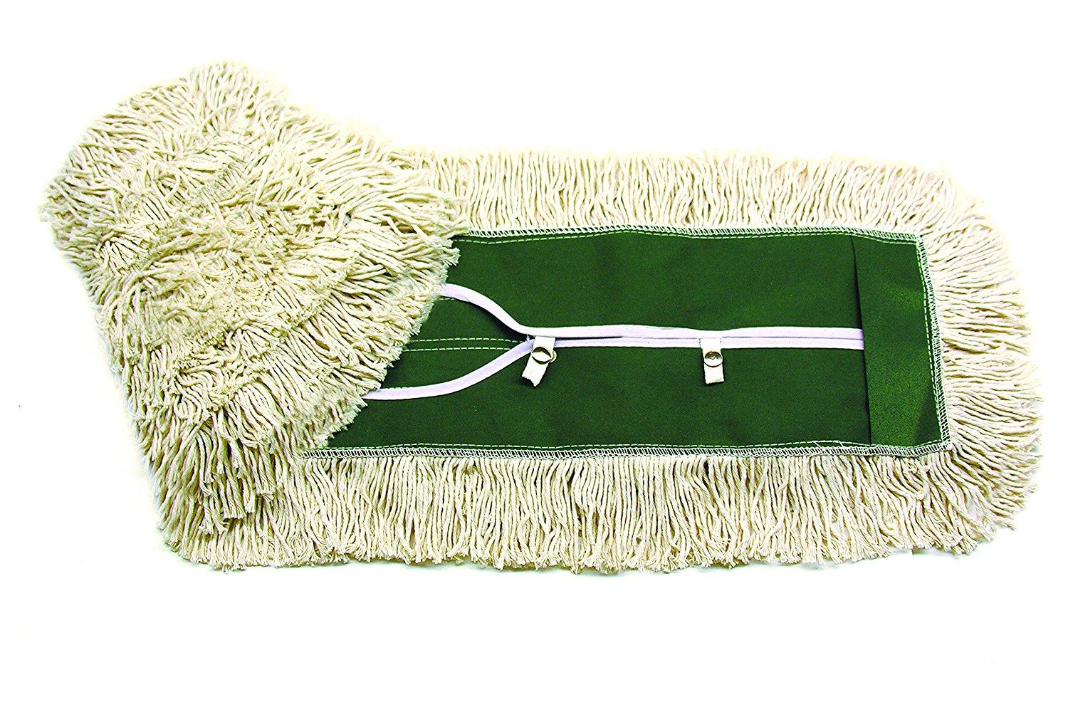 MaxiDust Dust Mop Head 36X5 IN White Green Cotton Cut End 1/Each